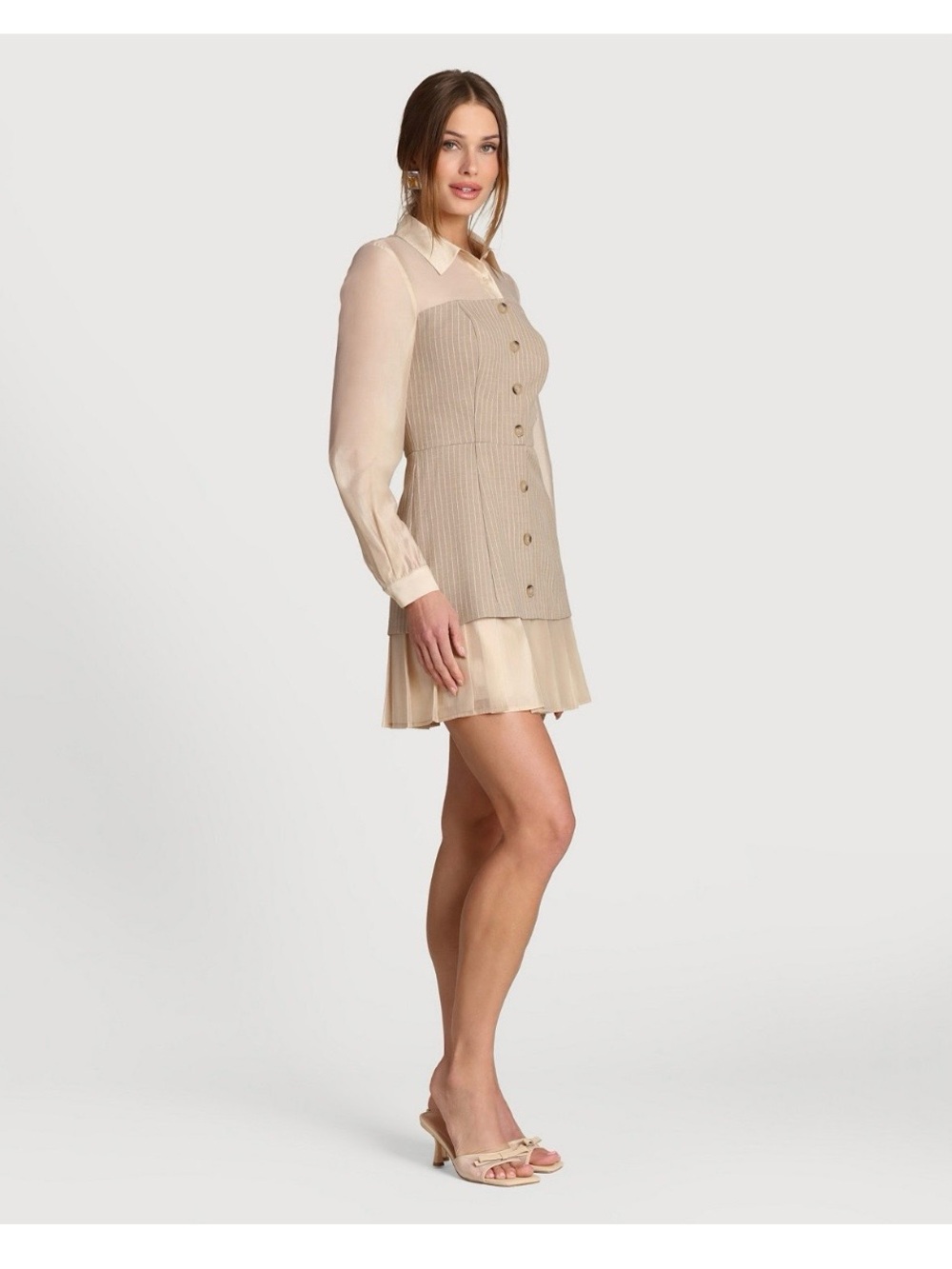 NWT AVEC LES FILLES Women's Pinstripe Organza Mixed Media Shirtdress - Picture 8 of 9